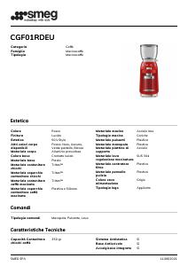 Volantino - Smeg SMEG - Koffie - Koffiebonenmolen CGF01RDEU Rood (CGF01RDEU)