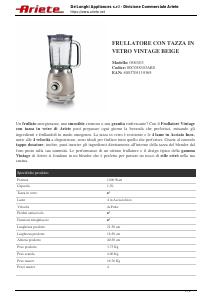 Volantino - Ariete FRULLATORE VINTAGE VETRO 1000W 4 LAME 1,5LT BEIGE