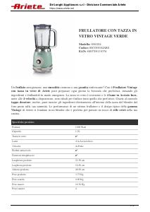 Volantino - Ariete FRULLATORE VINTAGE VETRO 1000W 4 LAME 1,5LT VERDE
