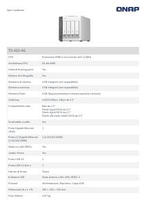 Volantino - QNAP TS-433-4G  Velocit� LAN: 10/100/1000, Numero porte USB : 2, Formato Chassis: Tower, Numero Bay Totali: 4,     Capacit� Totale Dischi Inclusi: 0 Gb, Numero Dischi Inclusi: 0, Unit� di memoria: SATA