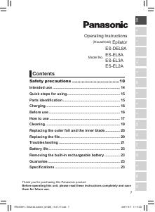 Manuale dell'utente - Panasonic Panasonic ES-EL2A, 60 pinzette, Wet&Dry, Testina orientabile 90°, Azzurro