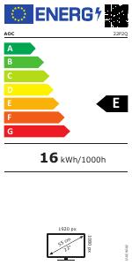 EU etichetta energetica - AOC AOC P2 22P2Q LED display 54,6 cm (21.5") 1920 x 1080 Pixel Full HD Nero