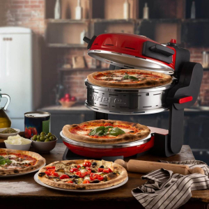 17425772677578-ariete927pizzeriafornopizzadoppio2300w2pietrerefrattarie2pizzein4minuti2termostatidiametro32cm5livellidicottura2paleinacciaioinoxrosso