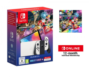 17448926493058-nintendoswitcholedmariokart8deluxeswitchonline12monthsconsoledagiocoportatile178cm764gbtouchscreenwifibianco