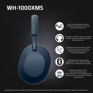 17449922235356-sonywh1000xm5cuffiewirelessconnoisecancellingduratadellabatteriadi30orebluetoothottimizzateperalexaegoogleassistantioseandroidconmicrofonointegratoblunotte