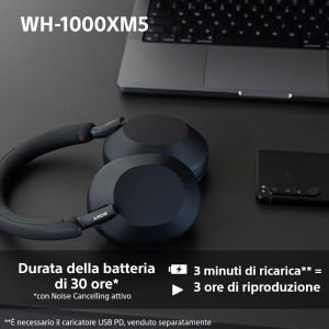 17449922256023-sonywh1000xm5cuffiewirelessconnoisecancellingduratadellabatteriadi30orebluetoothottimizzateperalexaegoogleassistantioseandroidconmicrofonointegratoblunotte