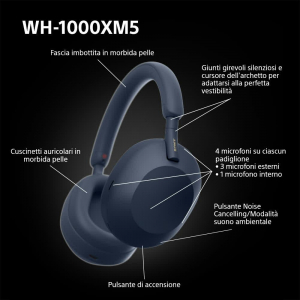 17449922263105-sonywh1000xm5cuffiewirelessconnoisecancellingduratadellabatteriadi30orebluetoothottimizzateperalexaegoogleassistantioseandroidconmicrofonointegratoblunotte