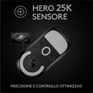 17450425362006-logitechgproxsuperlightmousegamingwirelessleggero63gsensorehero25k25600dpi5tastiprogrammabililungaautonomiamemoriaintegrataperesportcompatibileconpcemacnero